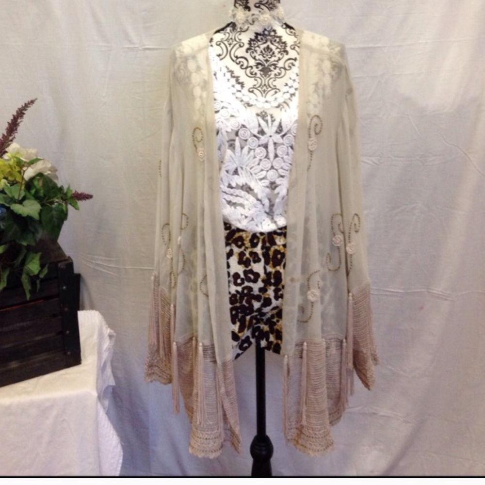 ⭐️SOLD⭐️Vintage Sheer Fringe Oversized Kimono - Picture 1 of 4
