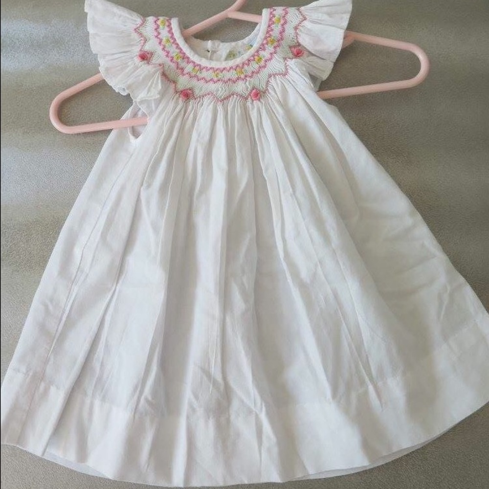 White Smocked dress with pink