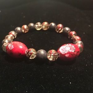 Red and grey beaded bracelet