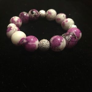 Purple and silver beaded bracelet