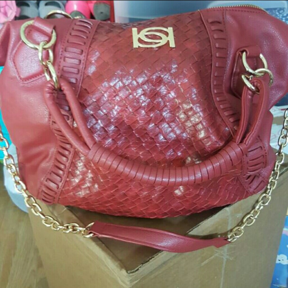 Bebe Red Burgundy Gold Hardware Purse