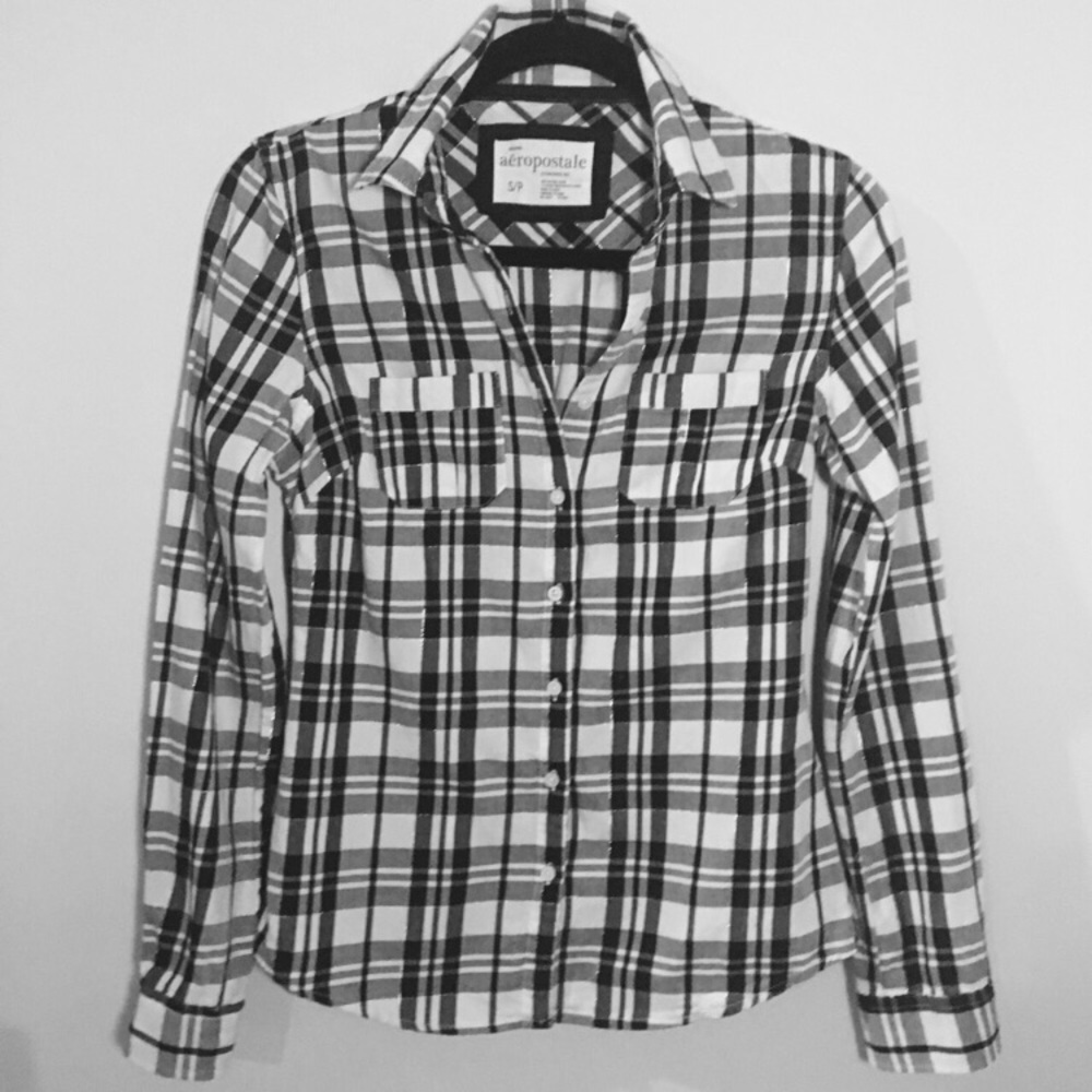 Aeropostale Black/White w/Silver Lurex plaid shirt