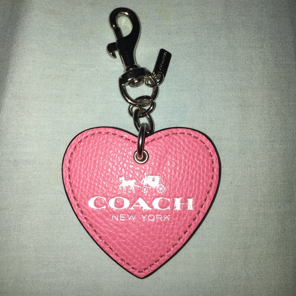 Coach leather heart fob