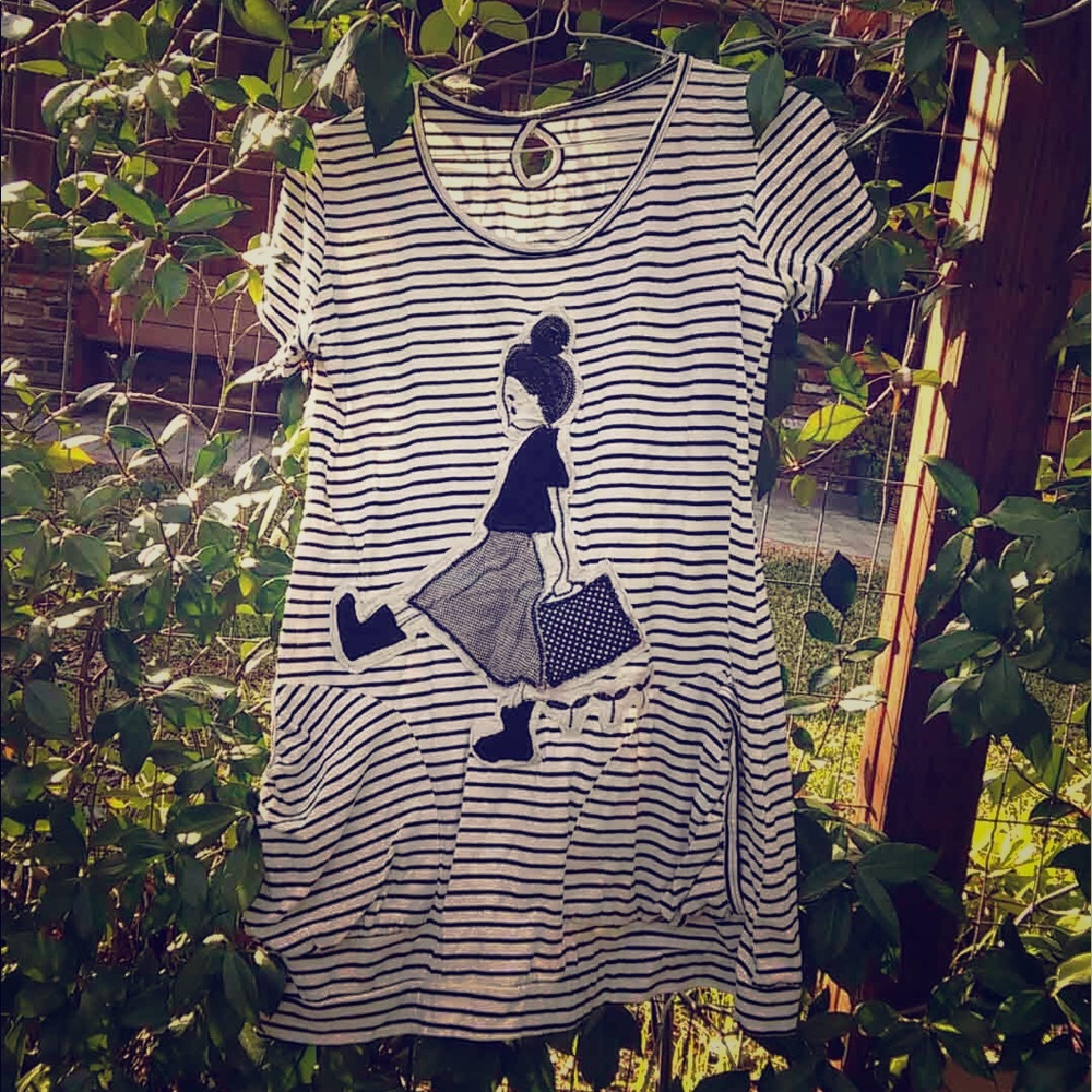 Vintage little girl patched striped one piece
