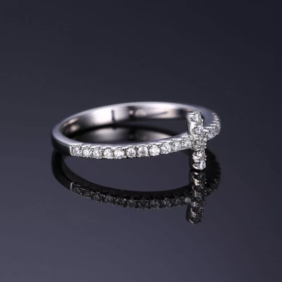 Sterling Silver CZ Sideways Cross Ring - Picture 5 of 8