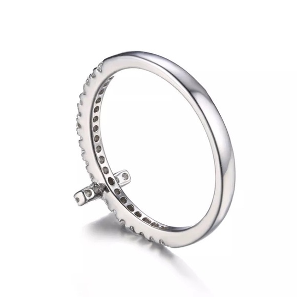 Sterling Silver CZ Sideways Cross Ring - Picture 6 of 8