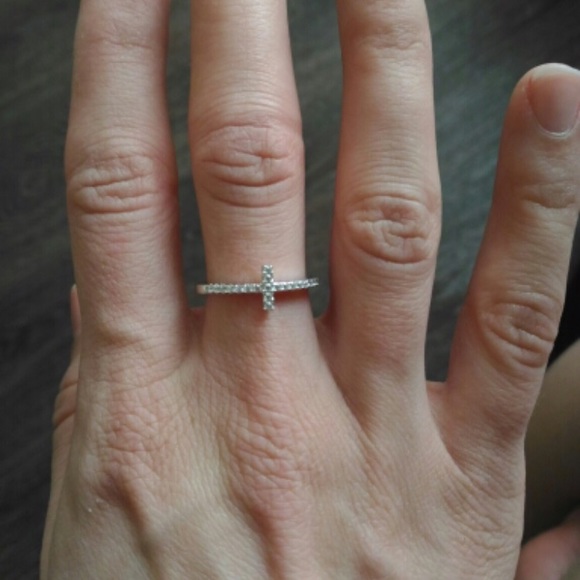 Sterling Silver CZ Sideways Cross Ring - Picture 8 of 8
