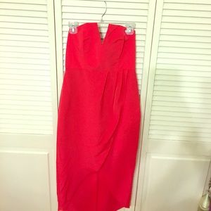Red strapless asymmetrical dress
