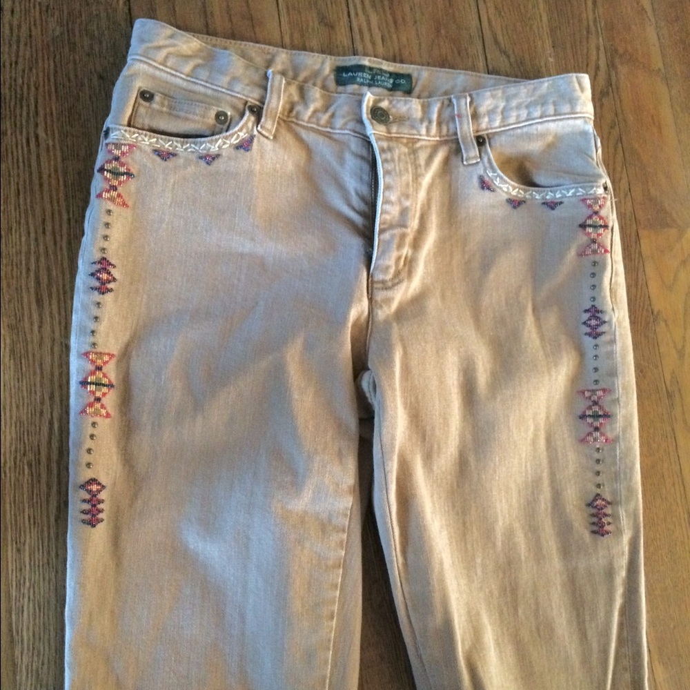 Sz 4 Ralph Lauren Southwestern Beaded Khaki Jeans