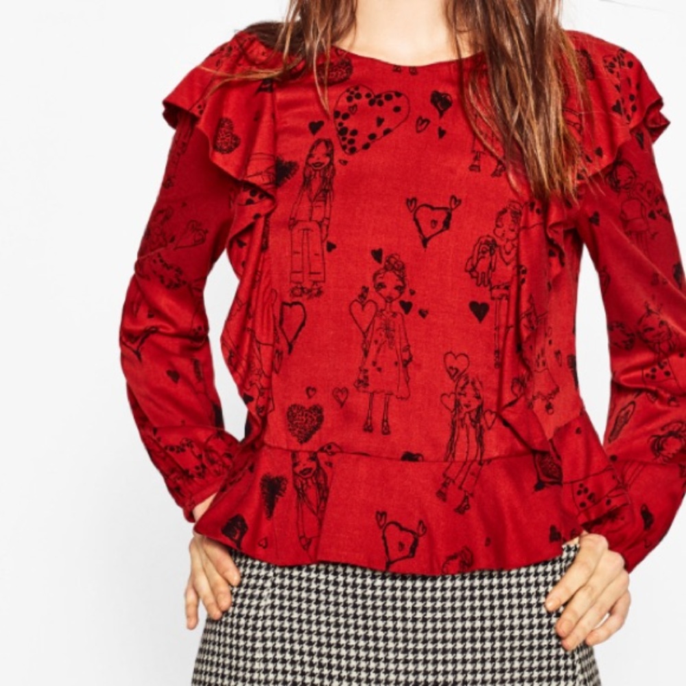 Zara printed frill top