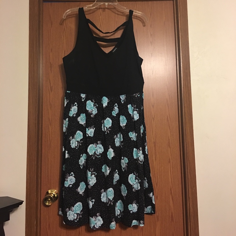 Beautiful blue flower Print Knit Woven Dress