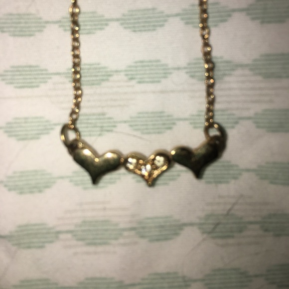 Yellow Gold Plated Triple Heart CZ Necklace - Picture 3 of 3