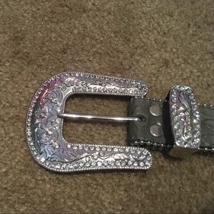 Grey jeweled leather belt