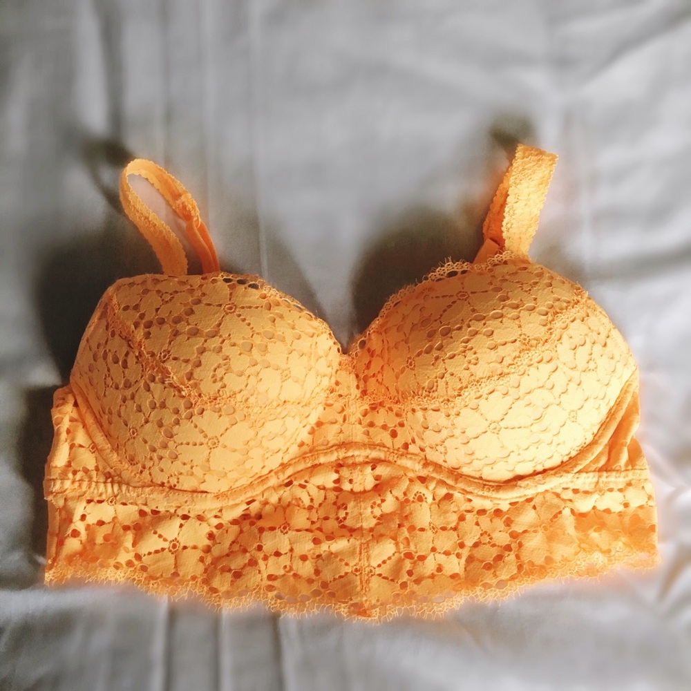 VS PINK Eyelash Lace Bralette in Orange