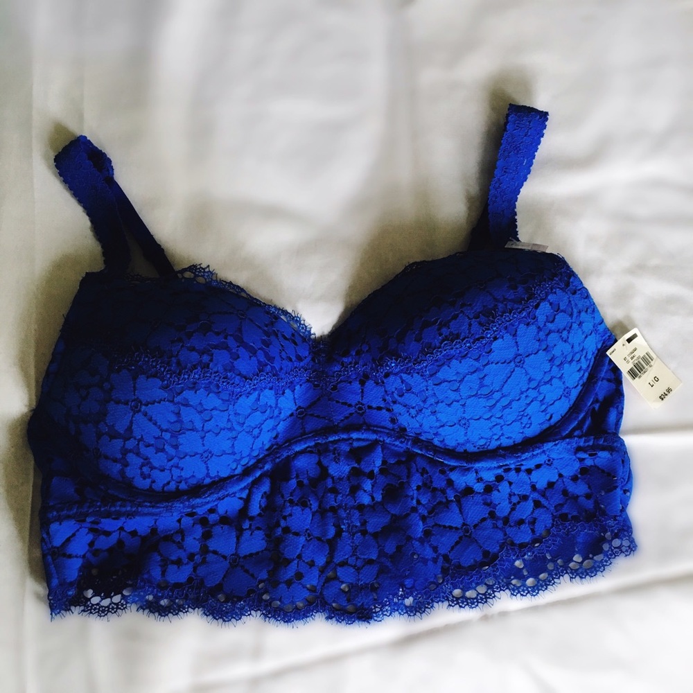 VS PINK Eyelash Lace Bralette in Royal Blue - NWT