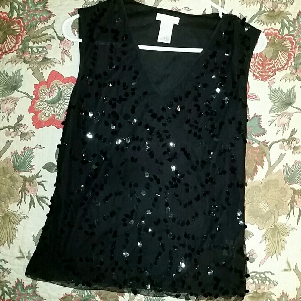 WORTHINGTON Black Sequence Sleeveless BLOUSE Sz M