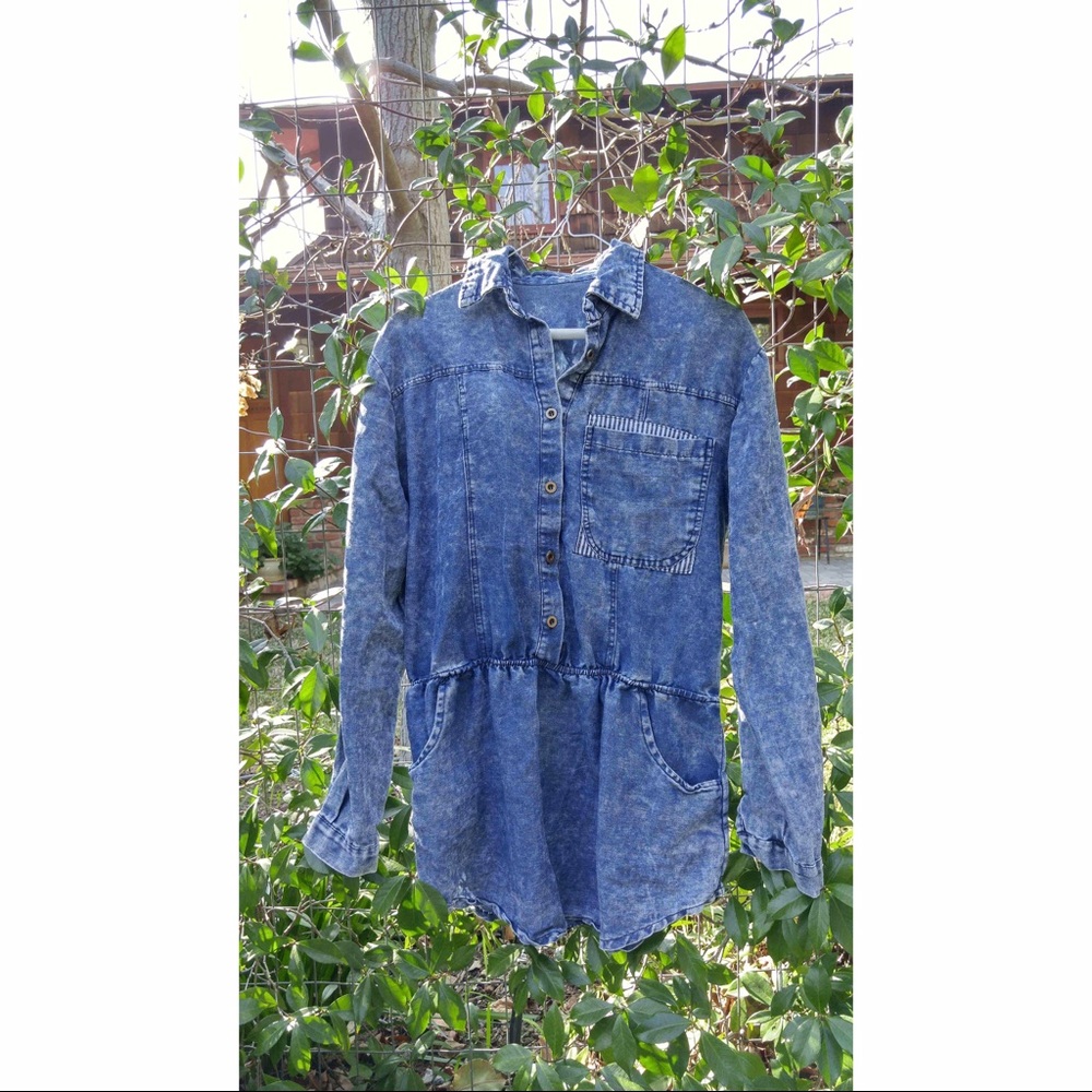 Vtg Cute casual jean denim shirt onepiece dress
