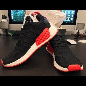 Adidas NMD R2 Primeknit shoe size 8.5 black/red