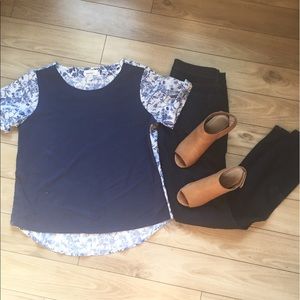 Anthropologie navy top with back panel, size L