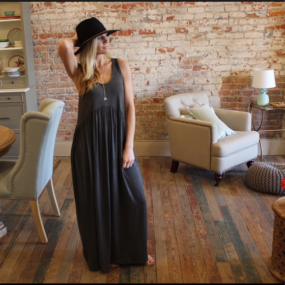 Dresses & Skirts - Charcoal sleeveless babydoll maxi dress