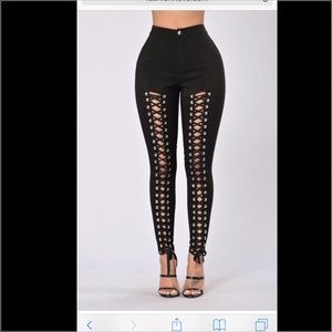 Black lace up pants