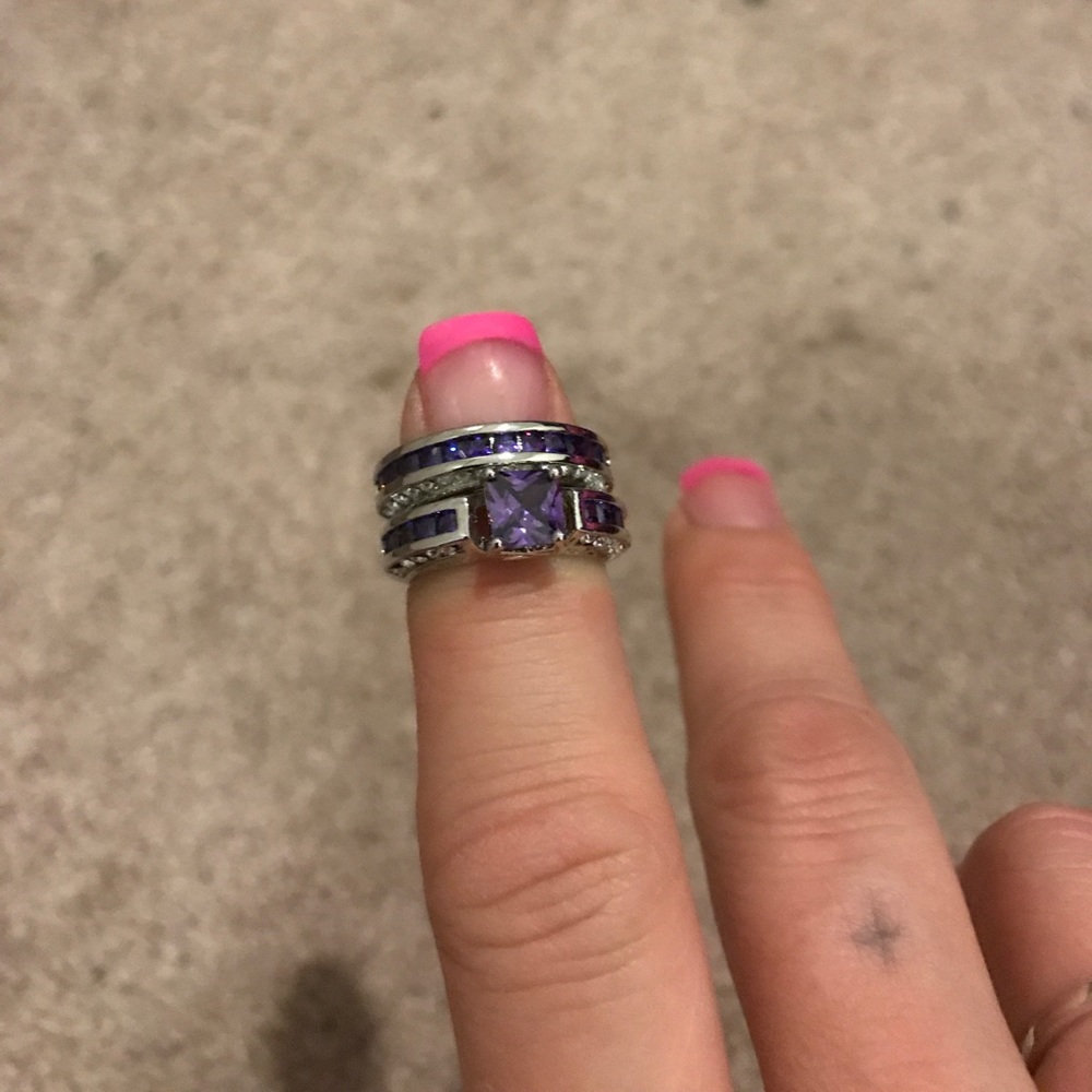 Purple Princess cut engagement set