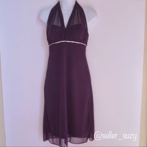 Betsy and Adam Illusion Halter Cocktail Dress