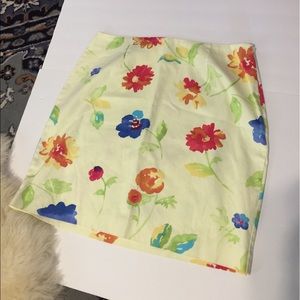Talbots Butter Yellow Floral Print Skirt Size 16
