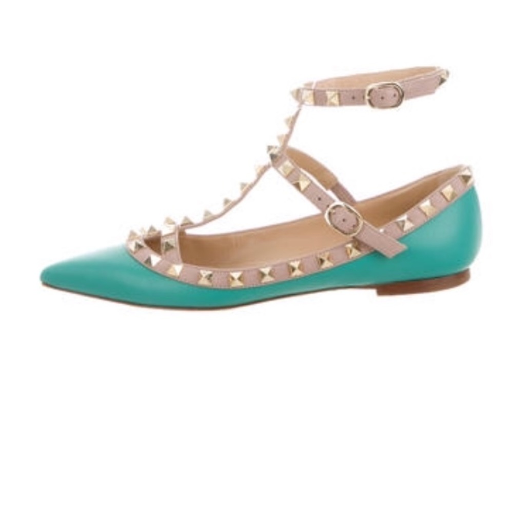 New Authentic Teal Valentino Rockstud caged Flats