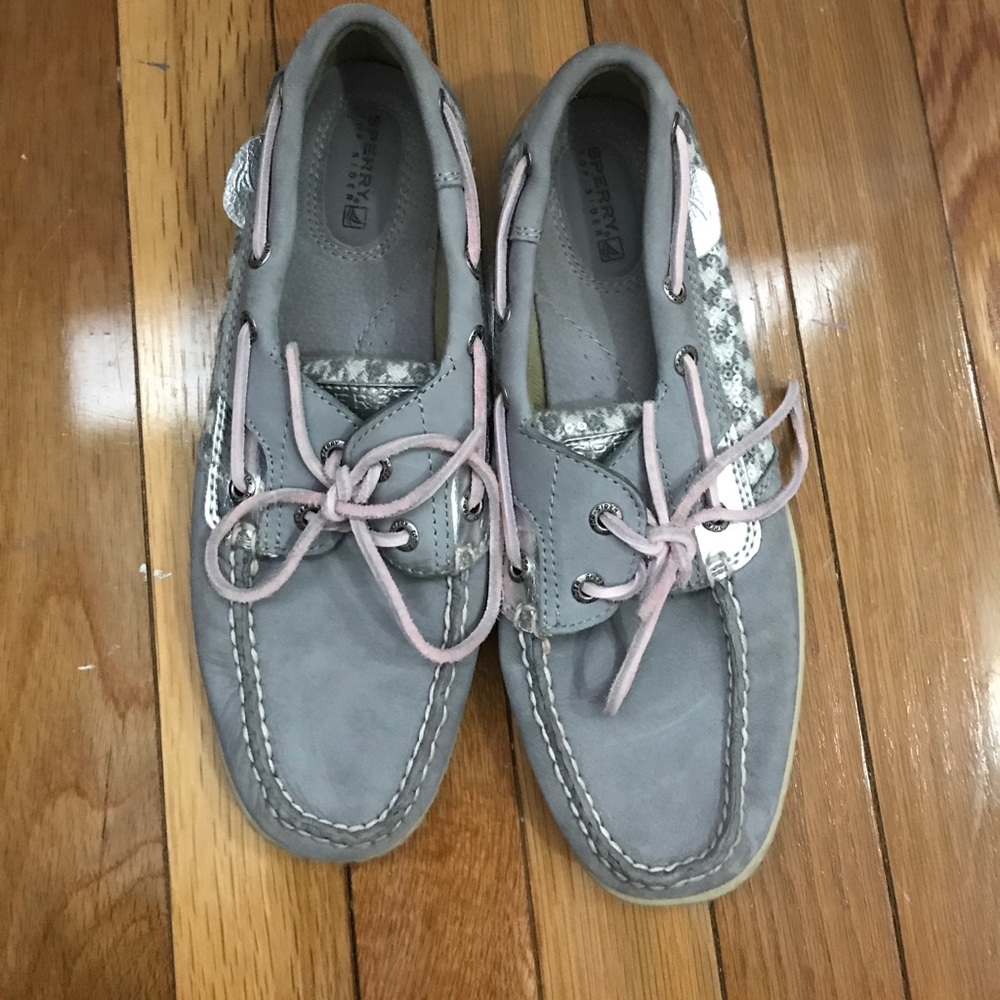 Grey and Pink Sperry Top Sider Boat Shoes