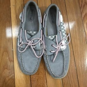 Grey and Pink Sperry Top Sider Boat Shoes
