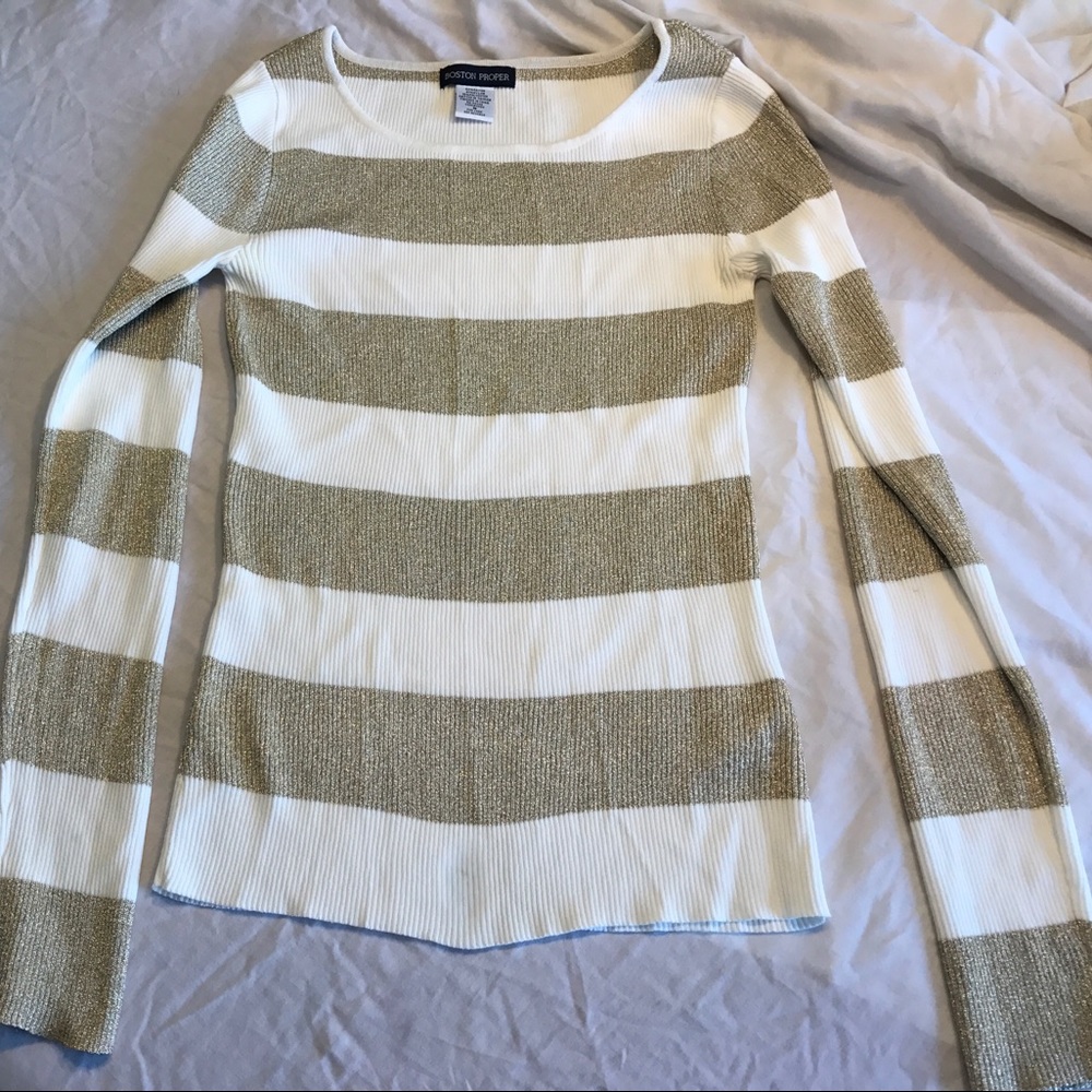 Boston Proper Gold and cream sweater