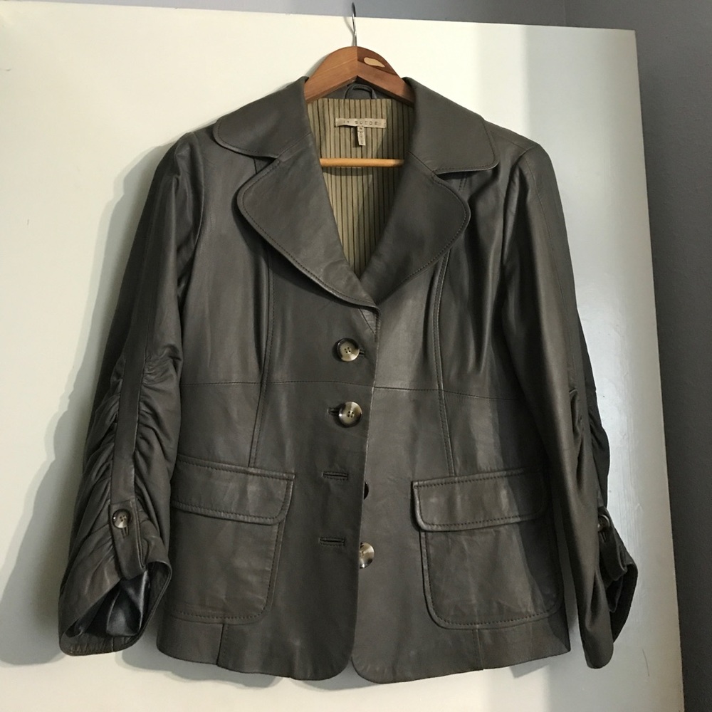Cropped Leather Jacket with cinched sleeves
