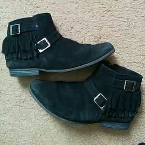 Black Suede Ankle Boots with Fringe