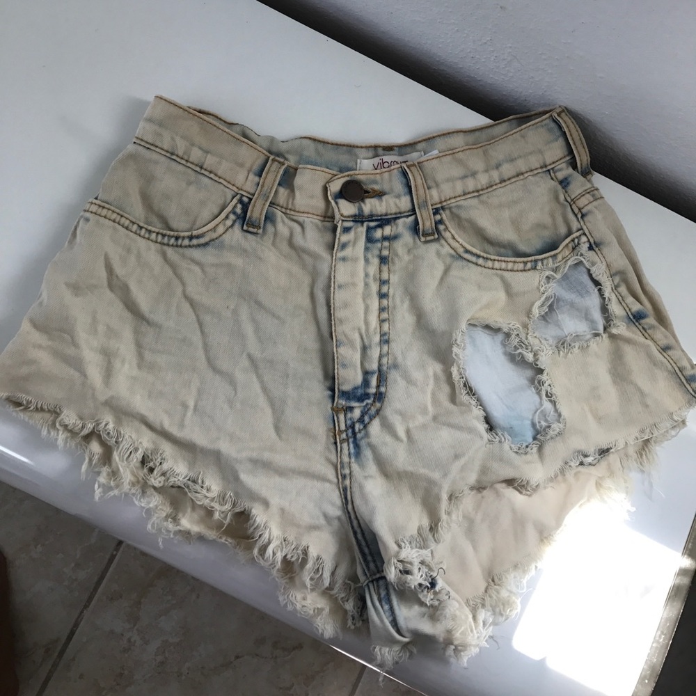 Distressed high waisted denim shorts