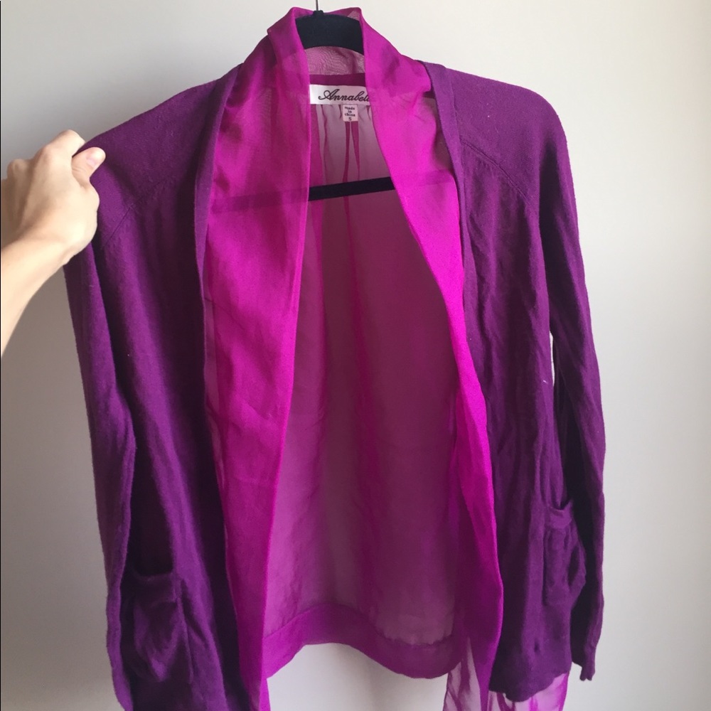 Fuschia silk like cardigan with pockets
