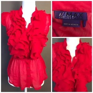 Miley Cyrus Red Ruffle Front Blouse