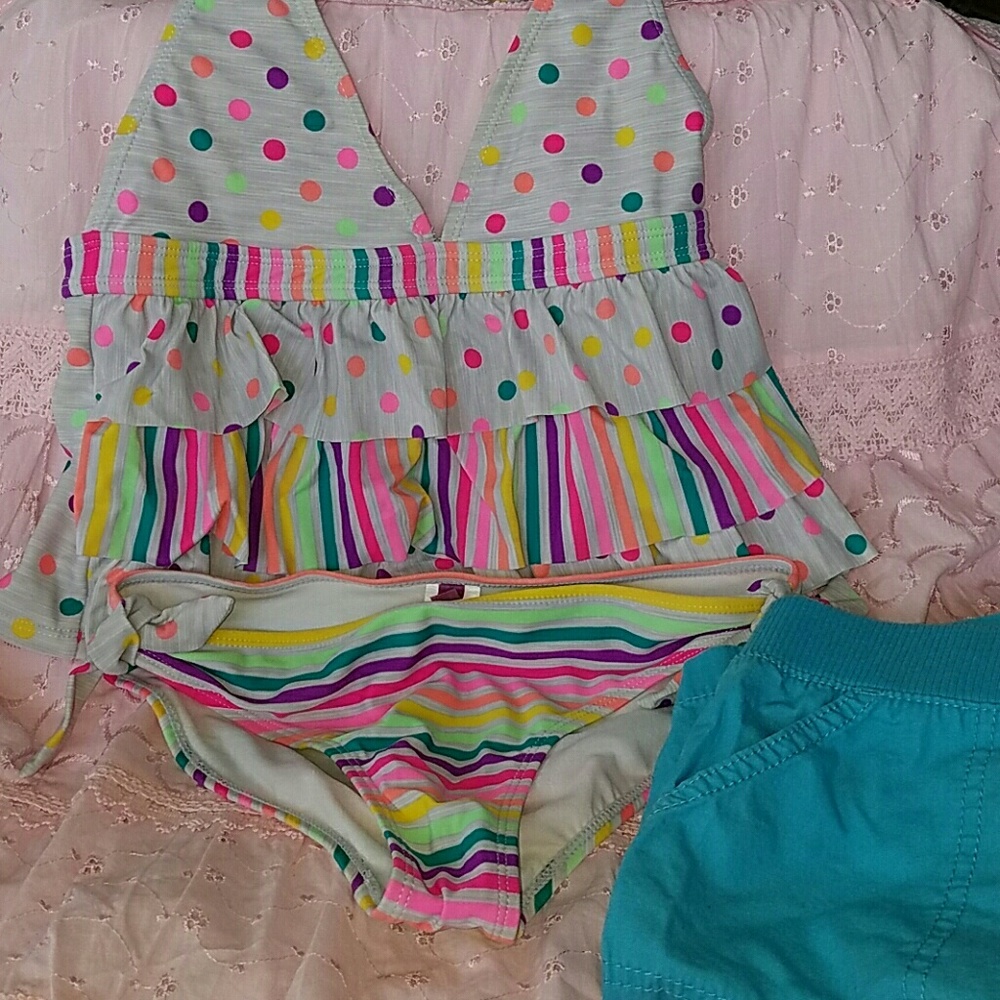 OP swimsuit and shorts