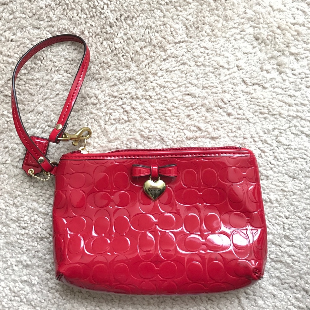 Coach patent embossed red liquid gloss wristlet