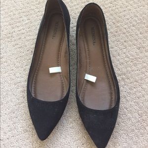 Black velvety flats, size 7.5