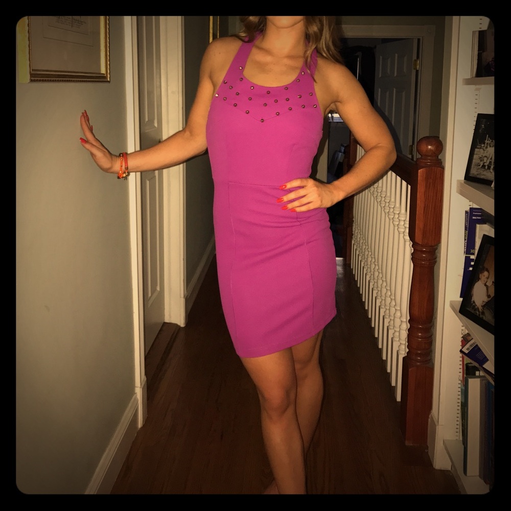 Brand new magenta halter dress with rhinestones