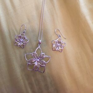 Sterling silver flower necklace and earring set
