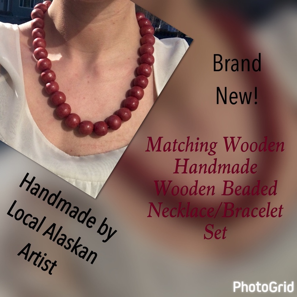 ⤵️Handmade Wooden Beaded Necklace/Bracelet Set New