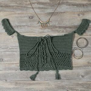 Olive crochet off the shoulder top