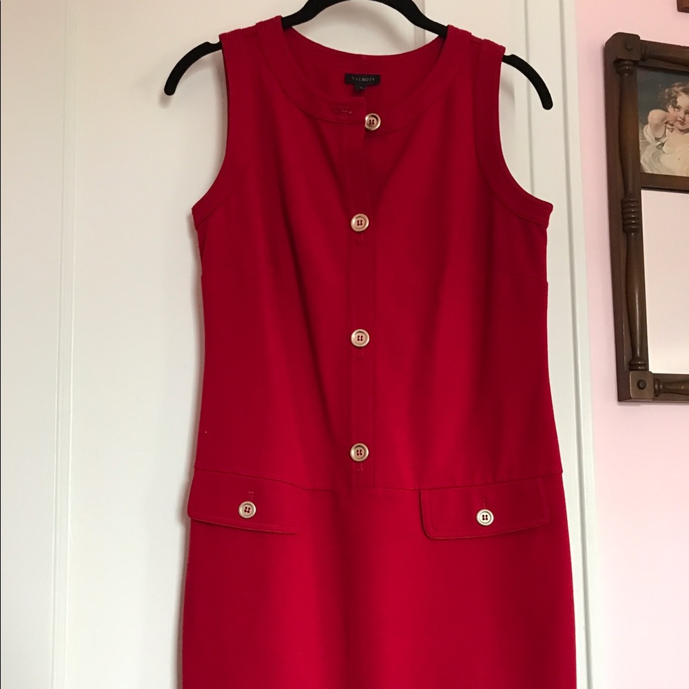 Talbots red knit dress with gold buttons 6P