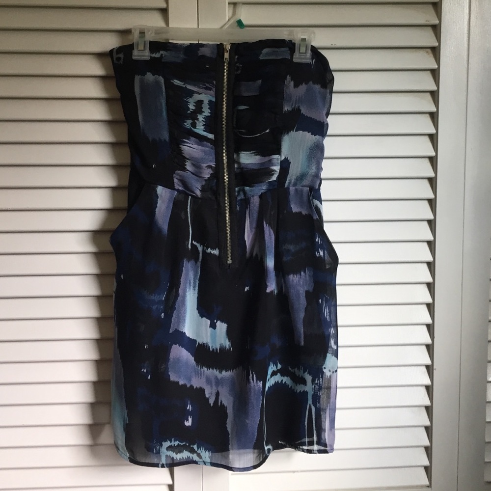 Black and Blue Strapless Dress
