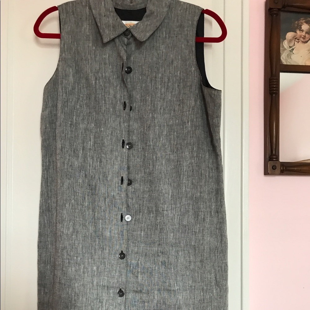Talbots Black linen lined dress with buttons.