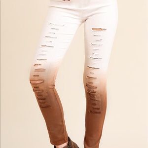 Ombré distressed jegging, new, size large, brown