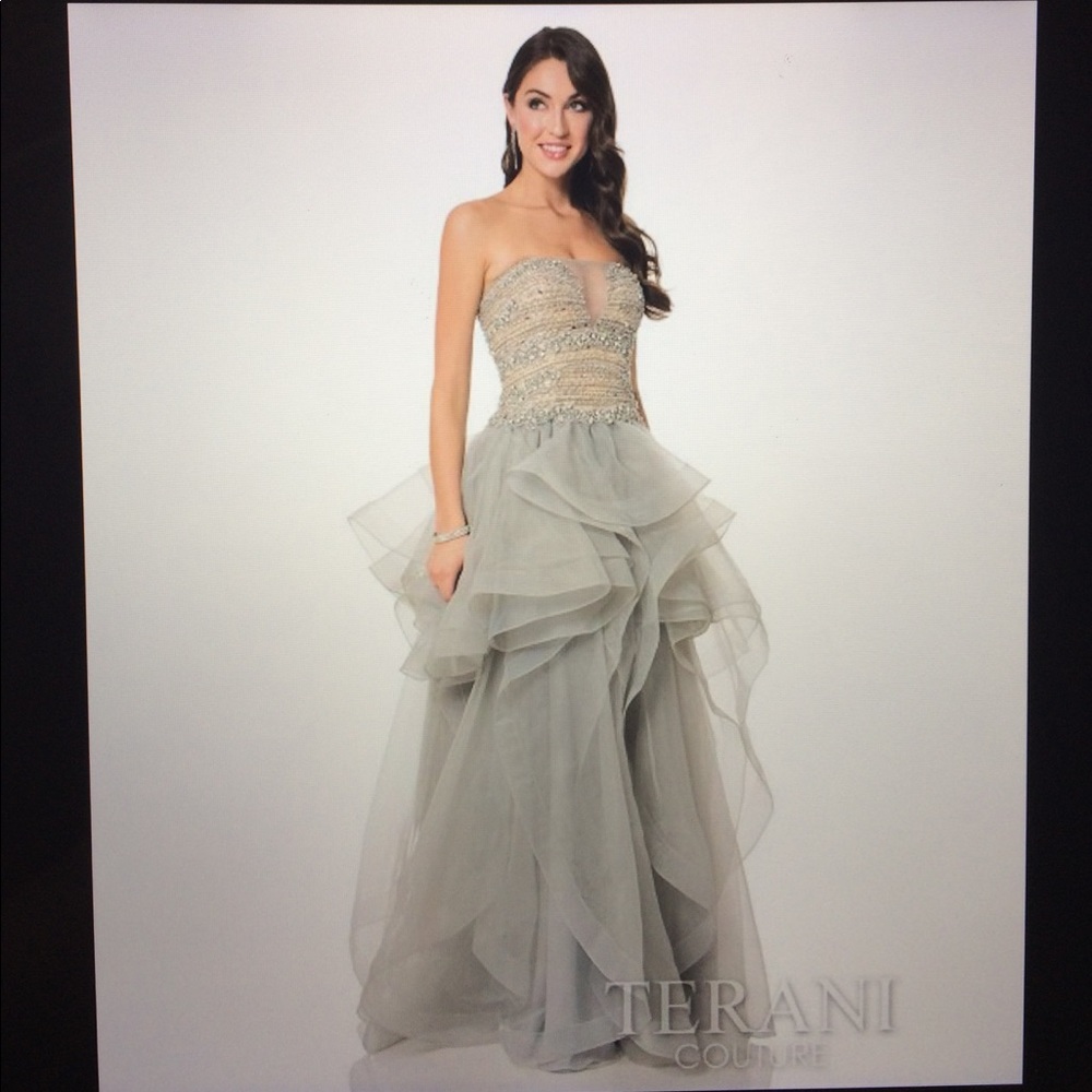 Terani Couture Grey Layered Prom/Pageant Dress