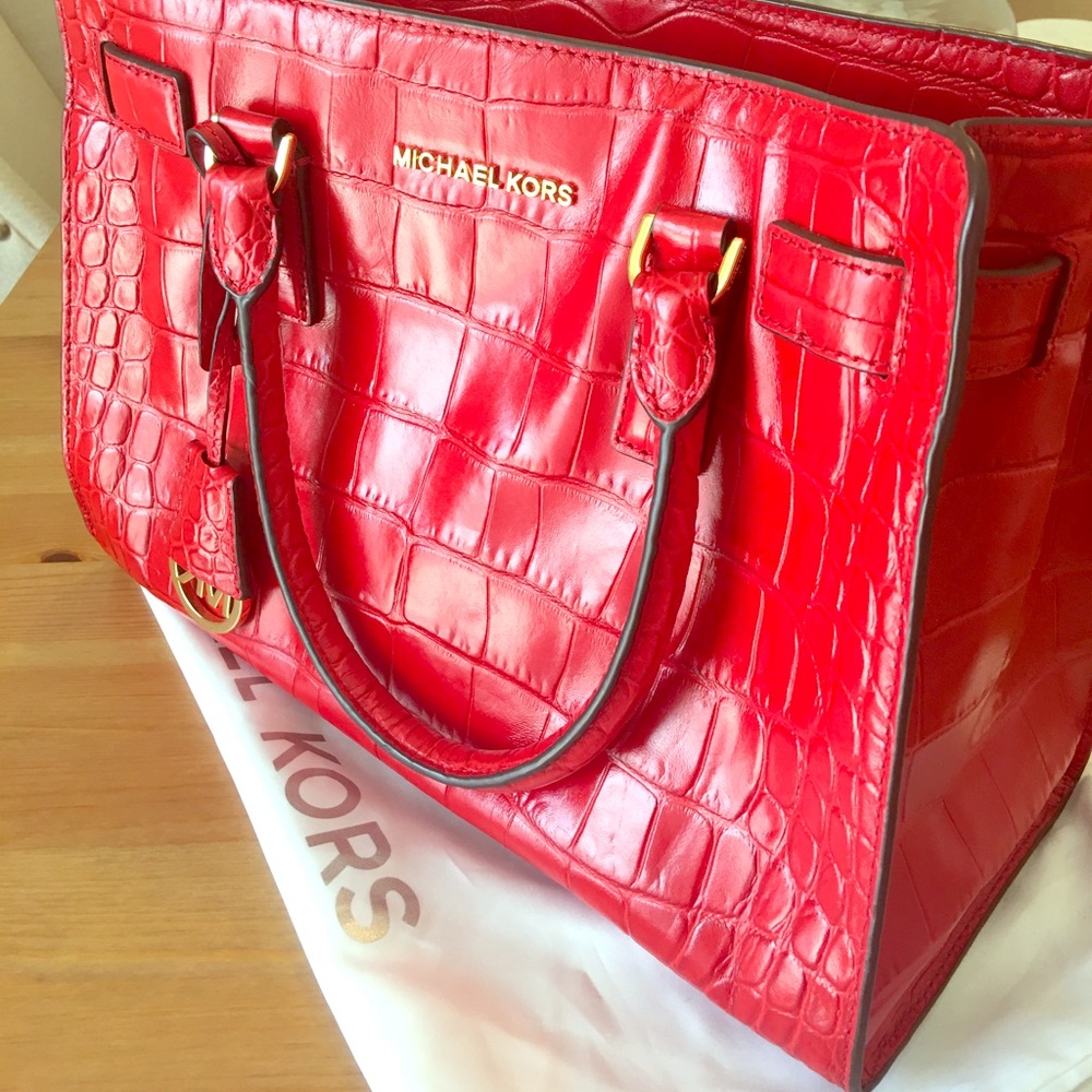 Michael Kors Medium Hamilton Croc Embossed Satchel